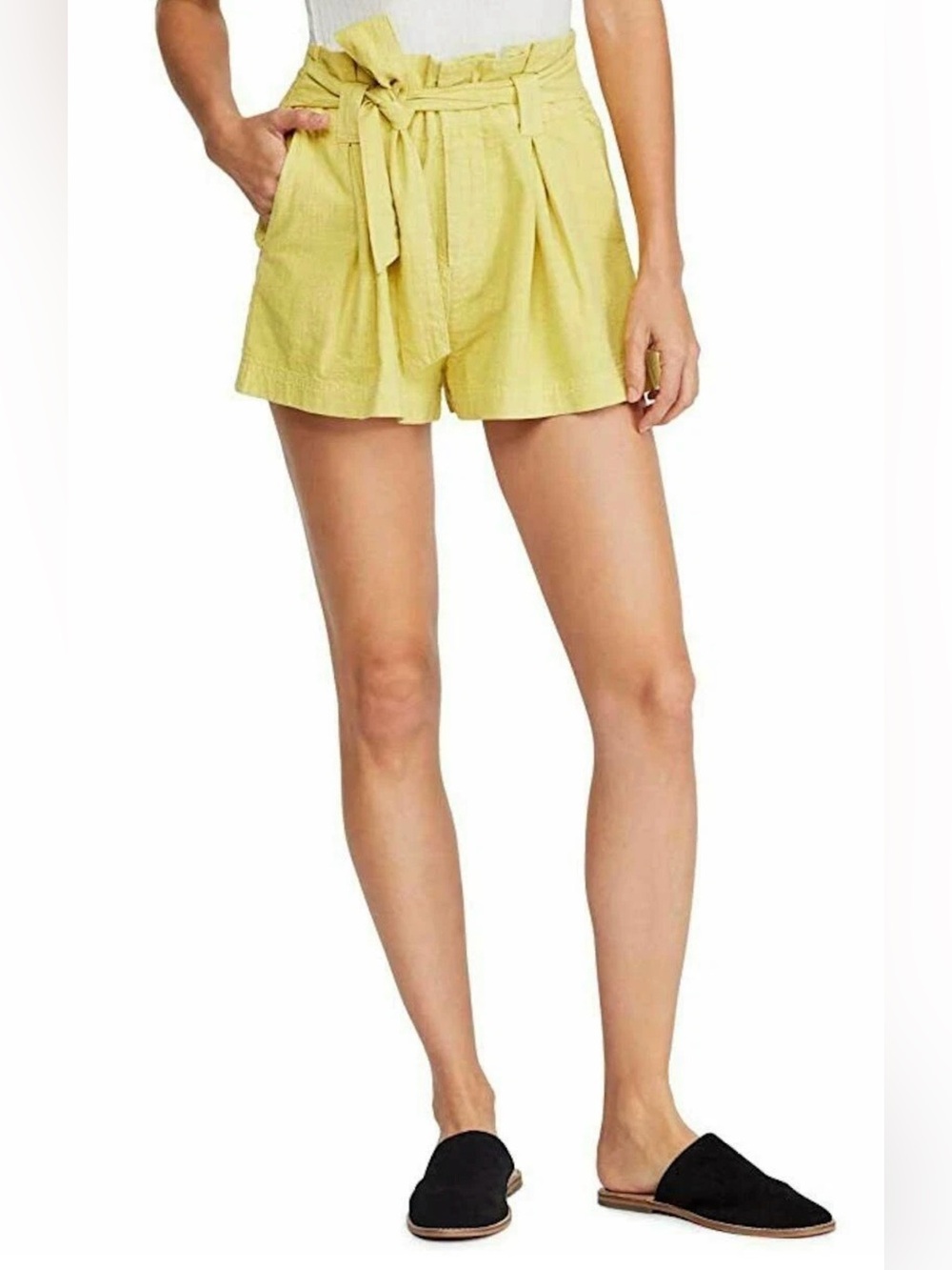 Free People High-Rise Tie-Waist Shorts in Yellow